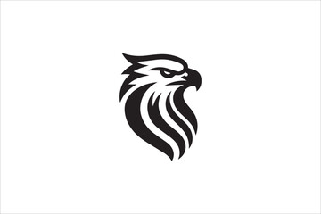 Black and white, with a simple and minimalistic eagle head silhouette isolated on a white background