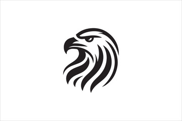 Naklejka premium Black and white, with a simple and minimalistic eagle head silhouette isolated on a white background