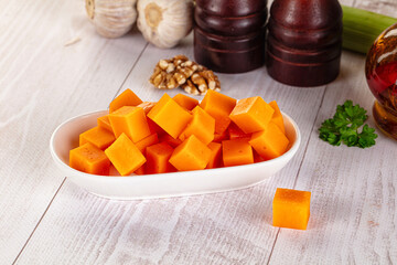 Yellow cheddae cheese cubes snack