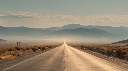 A long road with a mountain range in the background