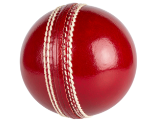 High-Detail Close-Up of Red Cricket Ball with White Seams, Isolated PNG
