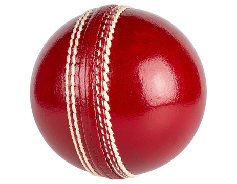 High-Detail Close-Up of Red Cricket Ball with White Seams, Isolated PNG