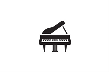 Black and white, with a simple and minimalistic Piano silhouette isolated on a white background