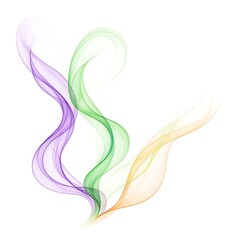 Ultra-HD Colorful Smoke Swirl Abstract Art with Silky Ribbons in Purple, Green, and Orange on White Background