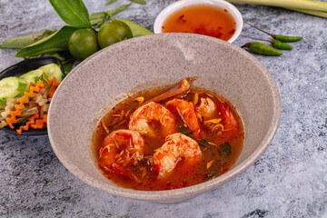 Asian sour spicy soup with prawn