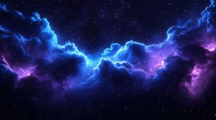 Fototapeta premium Mystical blue and purple nebula glowing stars in a cosmic digital art environment