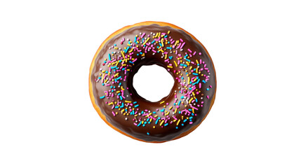 Sweet chocolate glazed donut with colorful candy sprinkles topping isolated on white background
