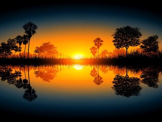 Silhouette sunset over water