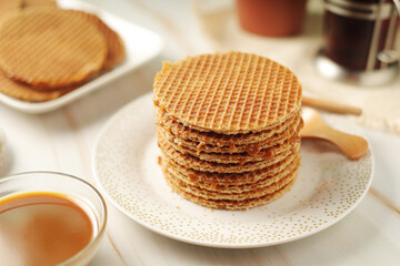 Stroopwafel, a thin, round cookie popular throughout the Netherlands
