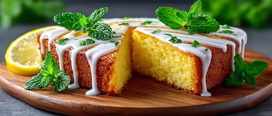 Lemon cake with mint glaze