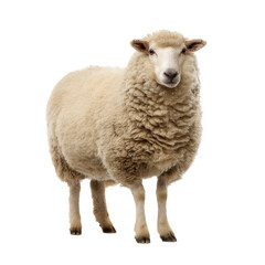 Fototapeta premium Isolated sheep stands confidently against a pristine white background showcasing its unique wool texture and serene demeanor