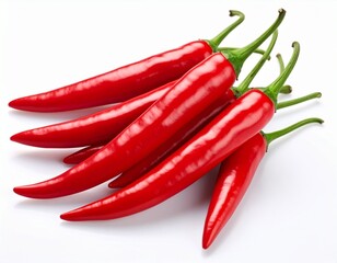 Close-up of a single, vibrant chili, showcasing its texture and intense color, ideal for themes of flavor, spice, and healthy eating, chilli in white background 