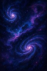 Obraz premium Abstract cosmic background with swirling galaxies, stardust particles, deep space purples and blues, glowing nebula textures, high-contrast sci-fi theme with ambient lighting