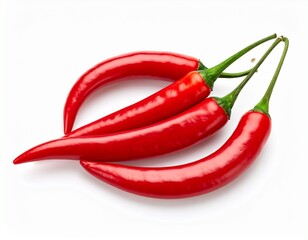 Close-up of a single, vibrant chili, showcasing its texture and intense color, ideal for themes of flavor, spice, and healthy eating, chilli in white background 