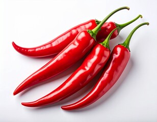 Close-up of a single, vibrant chili, showcasing its texture and intense color, ideal for themes of flavor, spice, and healthy eating, chilli in white background 