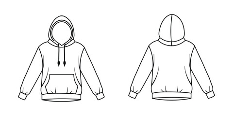 Blank Hoodie  Line IconVector – Front and Back Outline