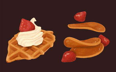 breakfast with strawberry topping in pencil color style