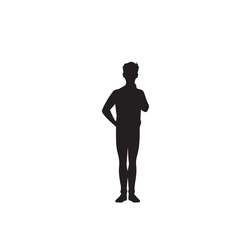 Vector art of silhouette of a man standing in a thoughtful pose, isolated on white background