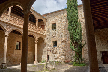 The Renaissance courtyard of the Aguila Palace in Ciudad Rodrigo, Salamanca, showcasing its 16th-century architecture