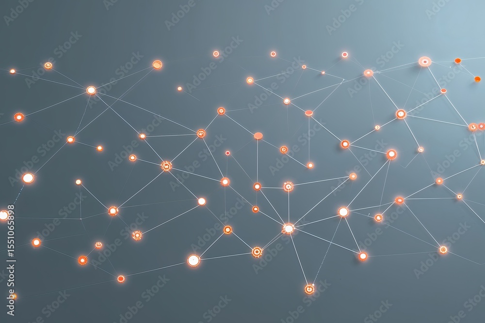Poster geometric dot and line visualization of abstract digital connections on grey background