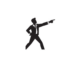Vector art of silhouette of a confident businessman pointing, conveying leadership and direction, isolated on white background