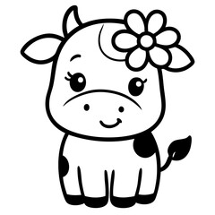 A funny, happy cow cartoon illustration isolated on white, depicting a cute farm animal