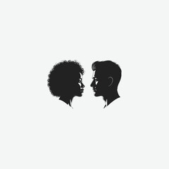 Elegant black silhouette portraits of a man and woman face to face, symbolizing equality and connection. Perfect graphic for International Friendship Day themes and designs.