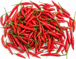 Close-up of a single, vibrant chili, showcasing its texture and intense color, ideal for themes of flavor, spice, and healthy eating, chilli in white background 