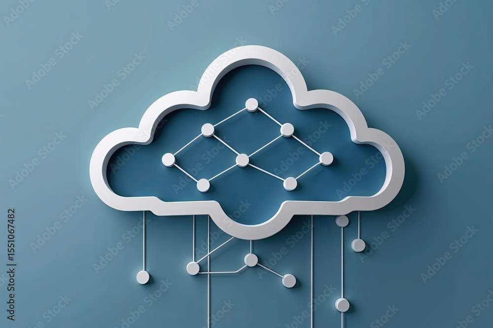 Poster visually striking cloud design featuring connected nodes for streamlined data transfer and modern te
