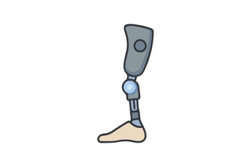 Prosthetic Leg Icon Gray Monoline Vector with Joint Hinge and Realistic Fill Medical Technology