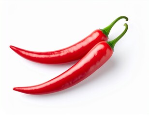 Close-up of a single, vibrant chili, showcasing its texture and intense color, ideal for themes of flavor, spice, and healthy eating, chilli in white background 