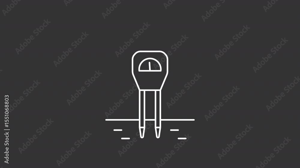 Poster animated soil test instrument white line icon. moisture meter animation. moving measuring arrow. gro
