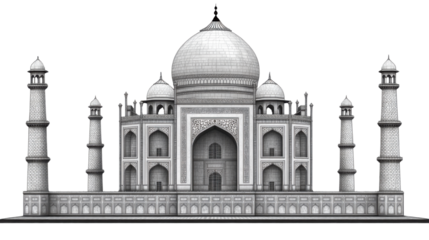Famous Taj Mahal historical India monument with white marble architecture isolated on white background

