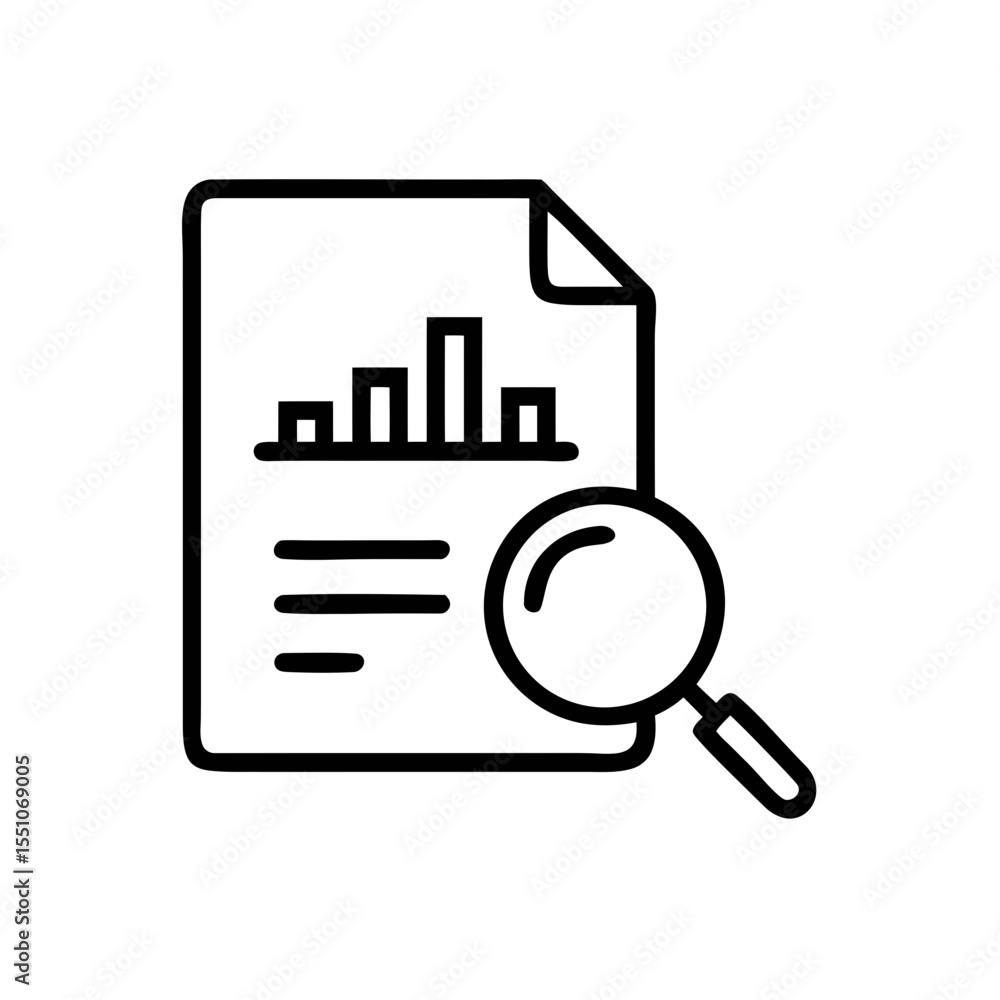 Poster analytics report search icon outline – vector line art of document with magnifying glass