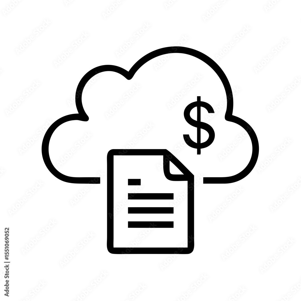 Poster cloud storage dollar document icon outline – vector line art of online file with money symbol