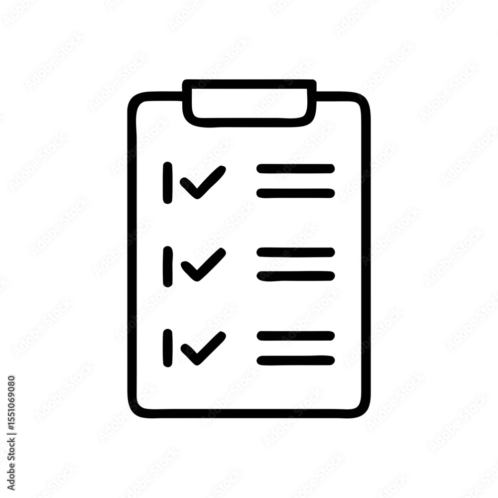 Poster task checklist clipboard icon outline – vector line art of ticked items on board