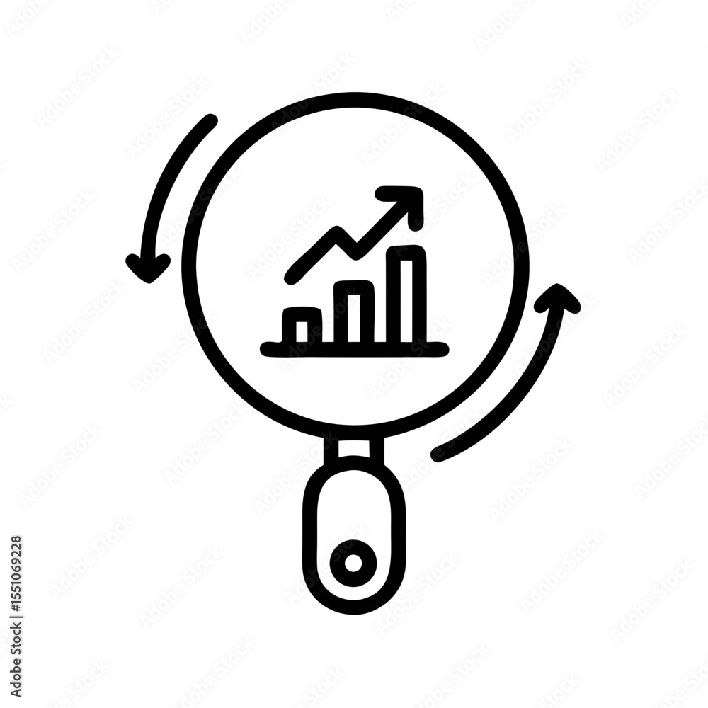 Poster magnifying glass with growth chart icon – outline data analysis vector