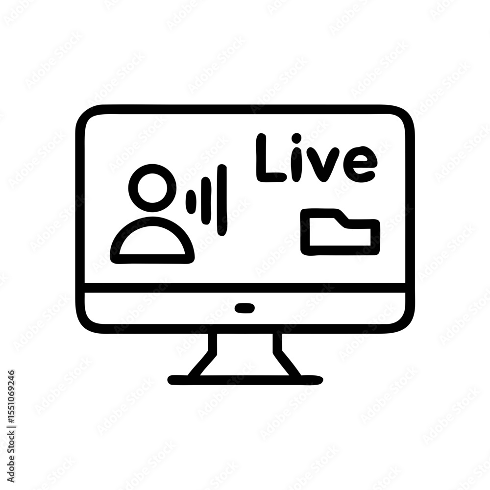 Aufkleber live streaming icon on computer monitor – outline online broadcast vector