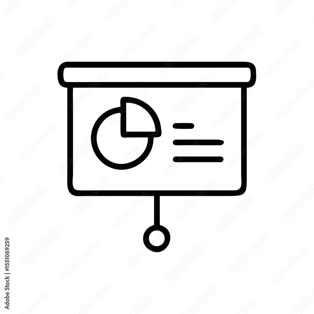 Poster presentation board icon with pie chart – outline business report vector