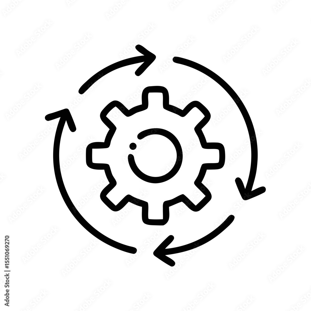 Poster process optimization icon – minimal line gear with arrows symbol