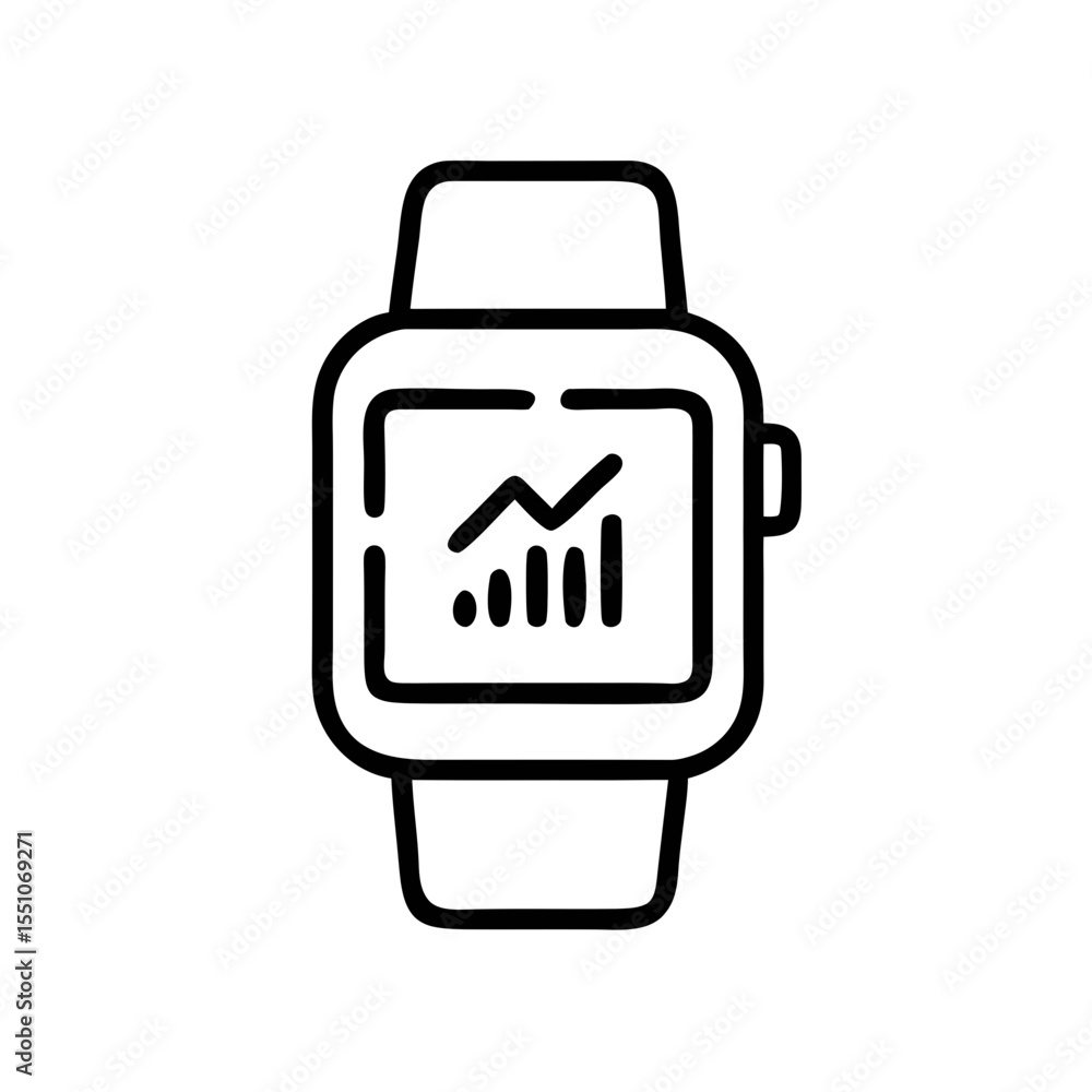 Poster smartwatch analytics icon – minimal line wearable data graph symbol