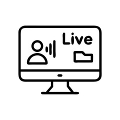 Live Streaming Icon on Computer Monitor – Outline Online Broadcast Vector
