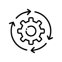 Process Optimization Icon – Minimal Line Gear with Arrows Symbol