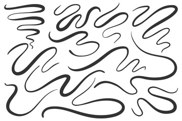 Swirl vector flourish lines. Calligraphic hand-drawn elegant underlines. Curved swoosh doodle elements. Filigree brush strokes on white background