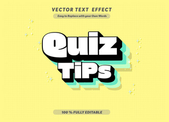 Editable text effect - Quiz Time and Quiz Tips 3d cartoon template style premium vector. Trendy color background	
