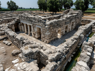 Fototapeta premium An aerial view of the archaeological site of Megiddo in Israel