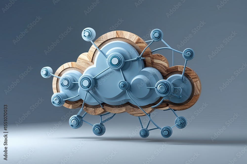 Poster dynamic cloud icon with innovative nodes for advanced technology and optimized data storage