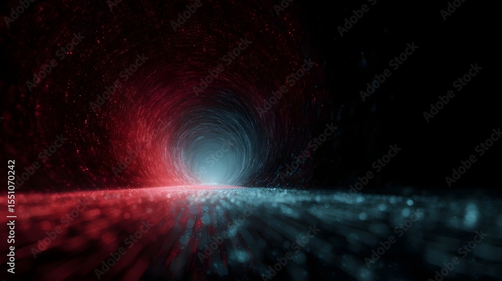 Poster digital tunnel representing a system breach with holographic data
