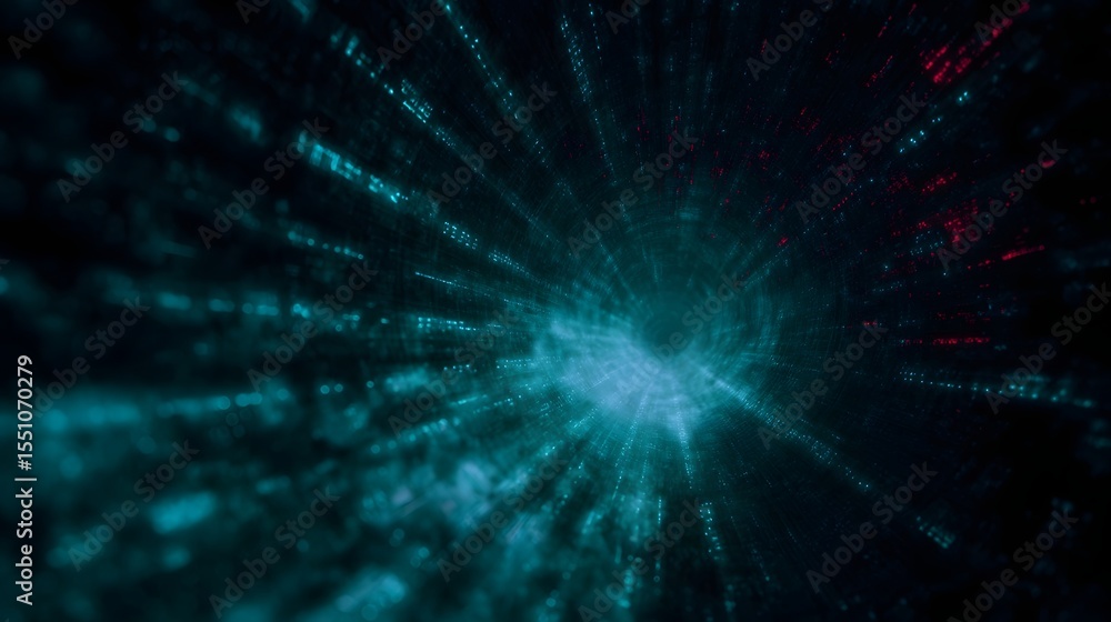 Poster digital tunnel representing a system breach with holographic data theft