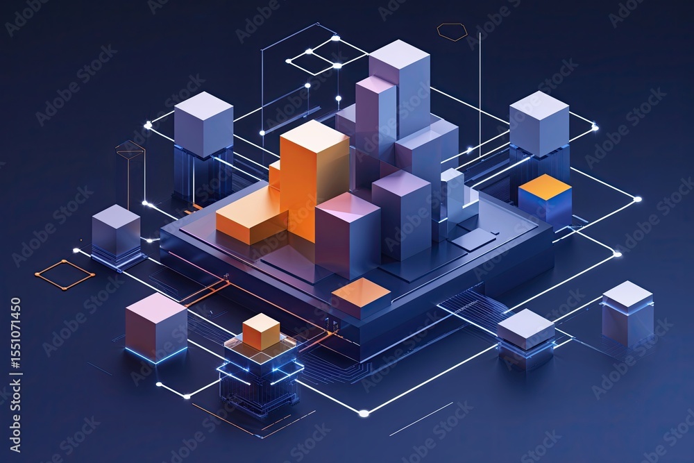 Poster enhanced cloud and edge computing models featuring abstract visuals and interconnected cubes on a da